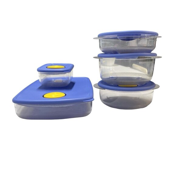 Tupperware Rock N Serve Set 10 Pieces With Vintage Blue Vent Lids - Picture 1 of 16